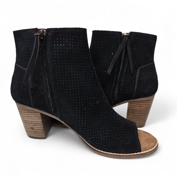 Toms Majorca Black Suede Open Toe Bootie Heels 10 - Picture 3 of 11